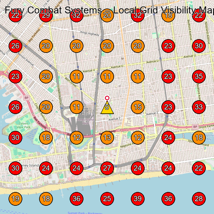 Fury Combat Systems GeoGrid visibility map for Martial Arts School in Brooklyn